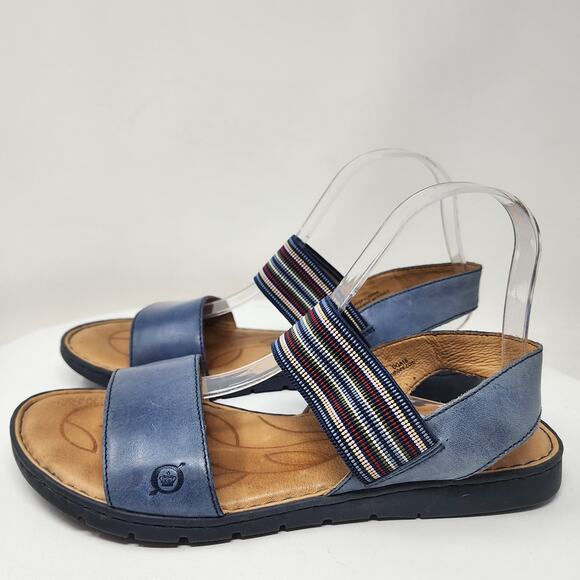 Born Parson Flat Sandals Women 10M Blue Leather Striped Elastic Comfort Shoes - Picture 7 of 15